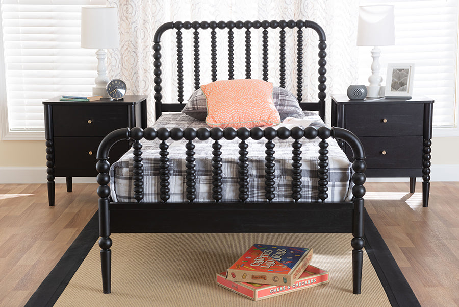 Baxton Studio Lucera Mid-Century Black Full Size Bobbin Bed