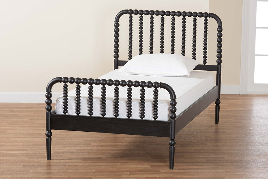 Baxton Studio Lucera Mid-Century Black Twin Size Bobbin Bed