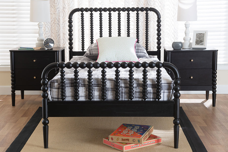 Baxton Studio Lucera Mid-Century Black Twin Size 3-Piece Bobbin Bedroom Set