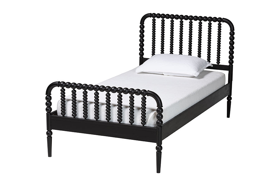 Baxton Studio Lucera Mid-Century Black Twin Size 3-Piece Bobbin Bedroom Set