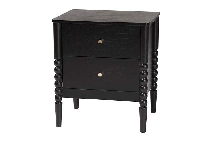 Baxton Studio Lucera Mid-Century Black Twin Size 3-Piece Bobbin Bedroom Set