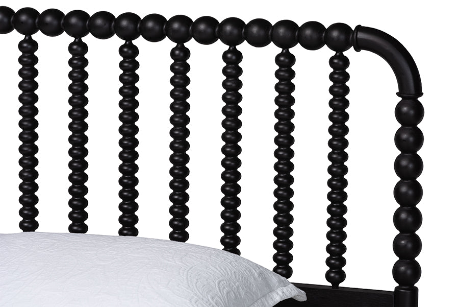 Baxton Studio Lucera Mid-Century Black Twin Size 3-Piece Bobbin Bedroom Set