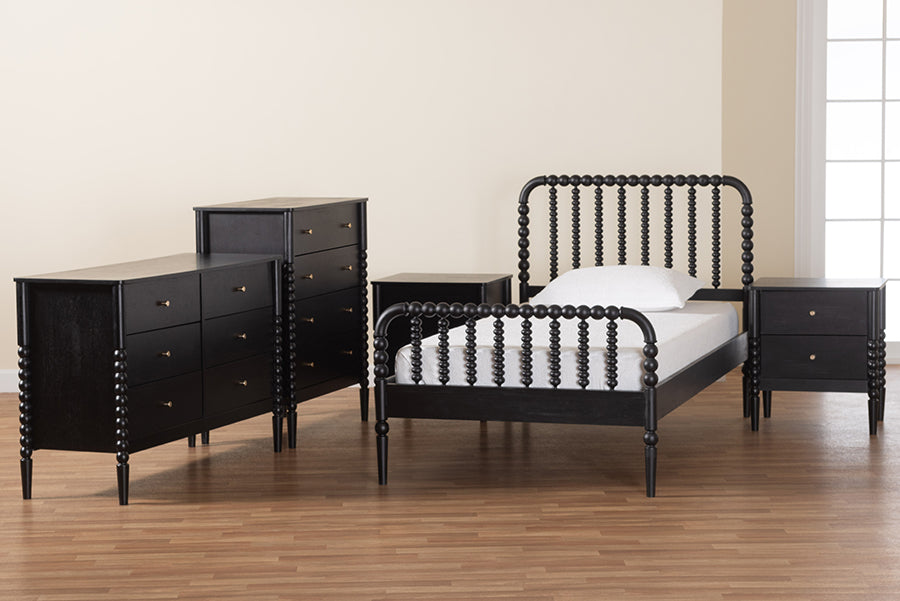 Baxton Studio Lucera Mid-Century Black Twin Size 5-Piece Bobbin Bedroom Set