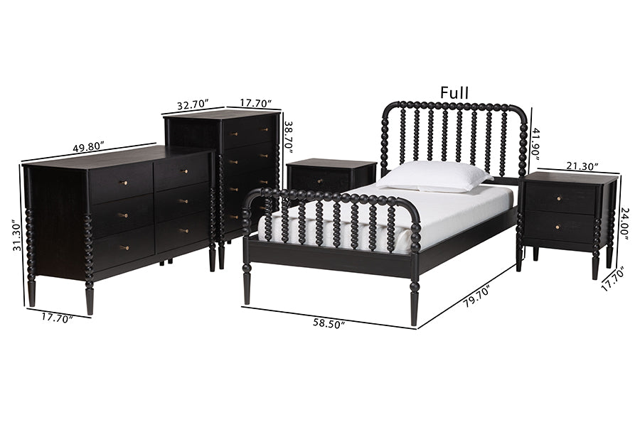 Baxton Studio Lucera Mid-Century Black Twin Size 5-Piece Bobbin Bedroom Set