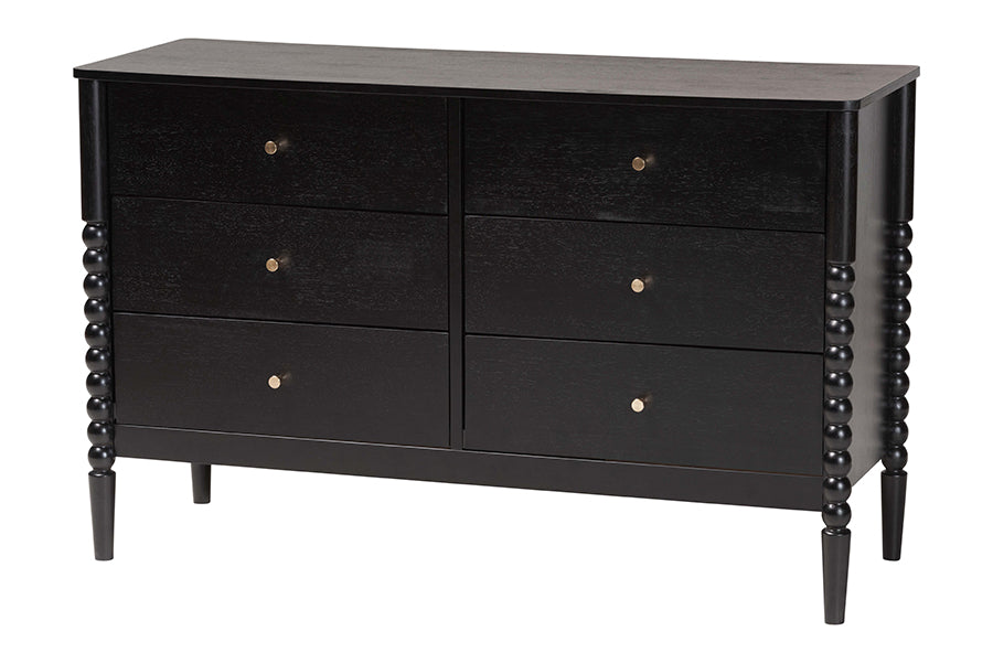 Baxton Studio Lucera Mid-Century Black Twin Size 5-Piece Bobbin Bedroom Set