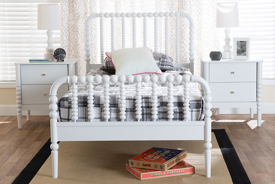 Baxton Studio Lucera Mid-Century White Twin Size 3-Piece Bobbin Bedroom Set