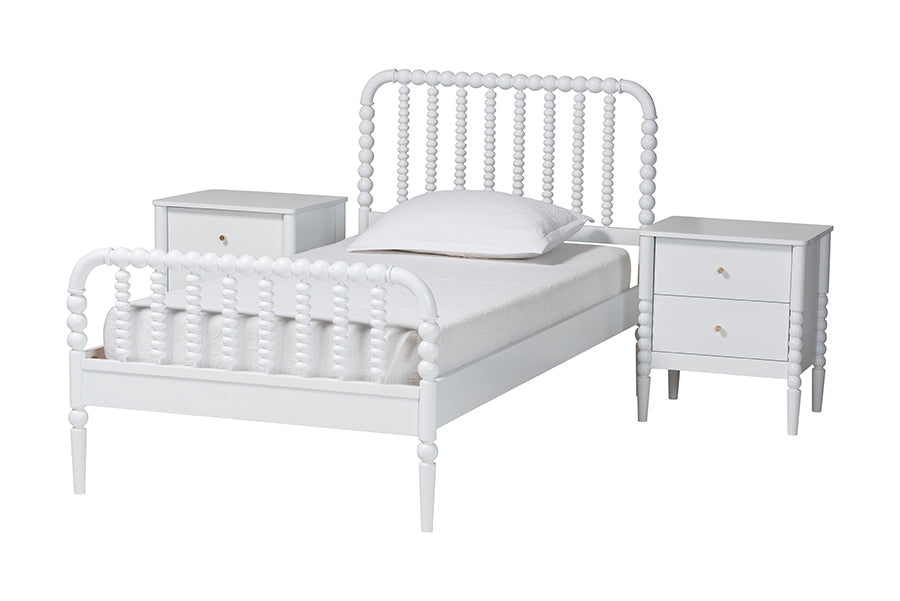Baxton Studio Lucera Mid-Century White Twin Size 3-Piece Bobbin Bedroom Set