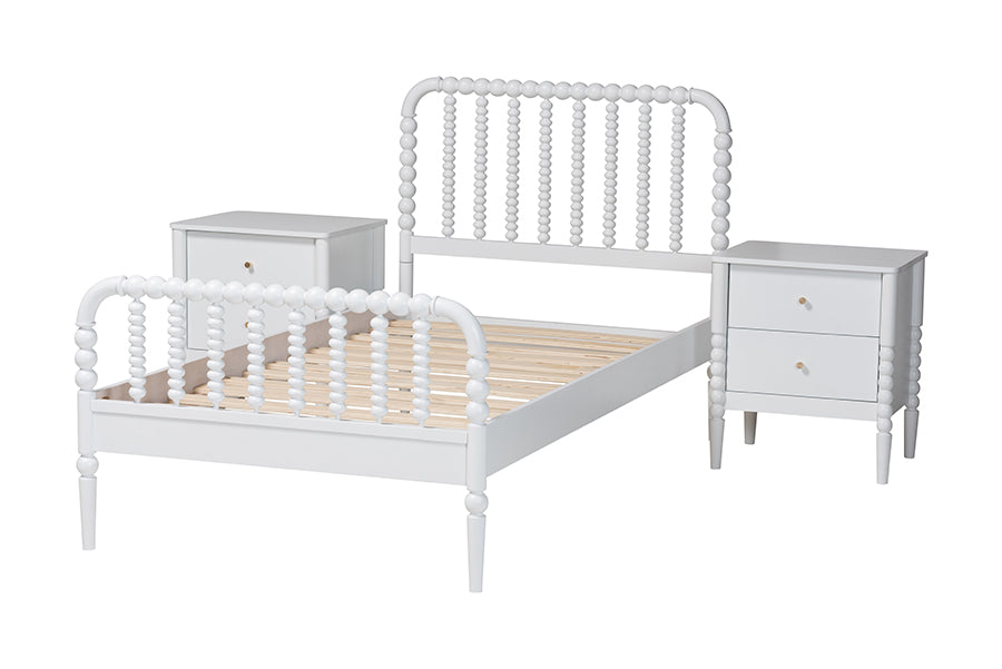 Baxton Studio Lucera Mid-Century White Twin Size 3-Piece Bobbin Bedroom Set