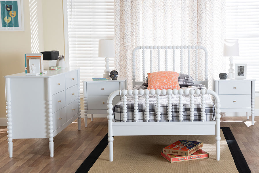 Baxton Studio Lucera Mid-Century White Twin Size 4-Piece Bobbin Bedroom Set