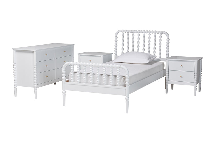 Baxton Studio Lucera Mid-Century White Twin Size 4-Piece Bobbin Bedroom Set