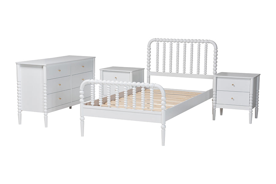 Baxton Studio Lucera Mid-Century White Twin Size 4-Piece Bobbin Bedroom Set