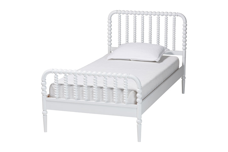Baxton Studio Lucera Mid-Century White Twin Size 4-Piece Bobbin Bedroom Set