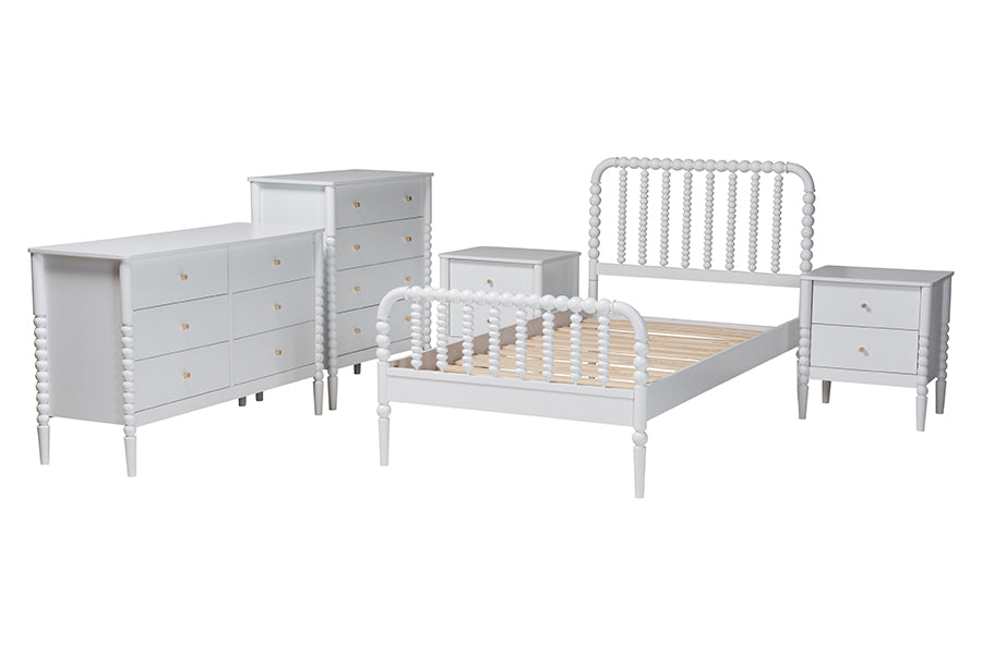 Baxton Studio Lucera Mid-Century White Twin Size 5-Piece Bobbin Bedroom Set