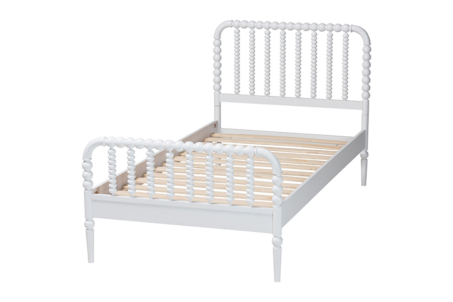 Baxton Studio Lucera Mid-Century White Twin Size Bobbin Bed