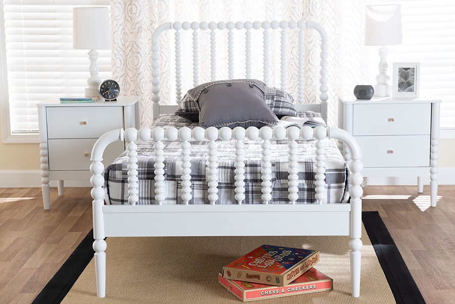 Baxton Studio Lucera Mid-Century White Twin Size Bobbin Bed