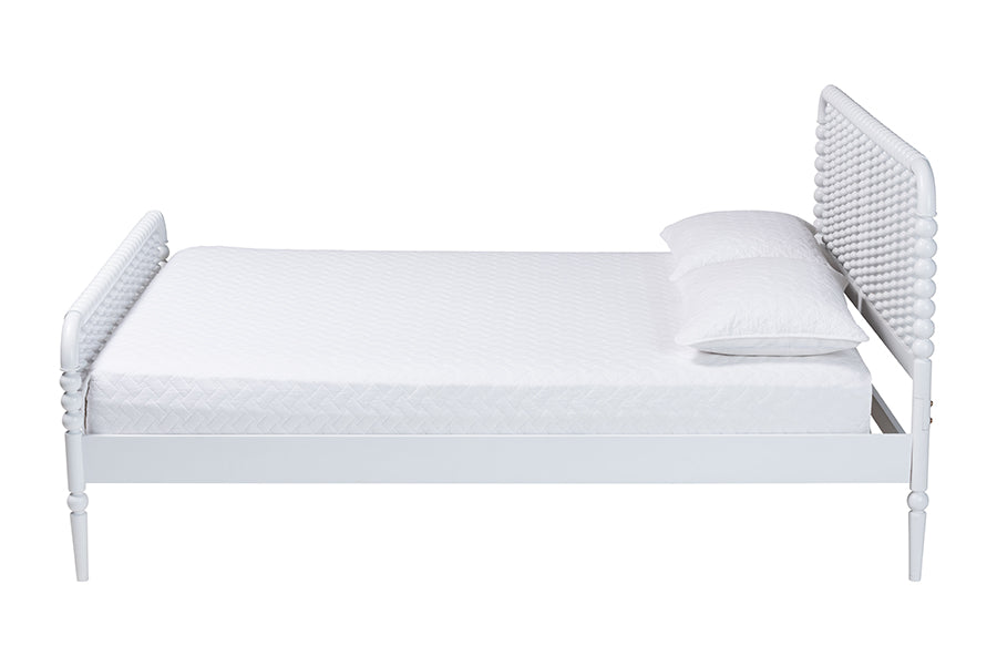 Baxton Studio Lucera Mid-Century White Queen Size Bobbin Bed