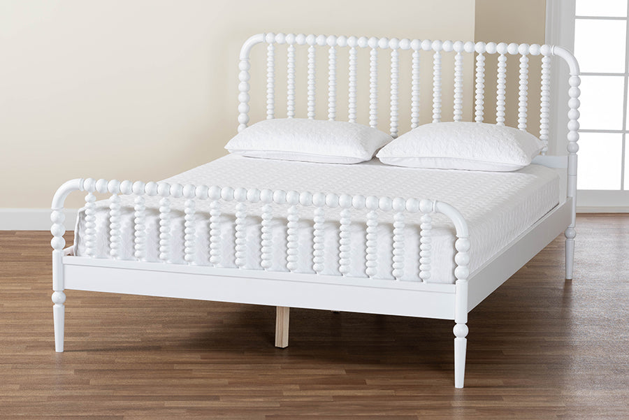 Baxton Studio Lucera Mid-Century White Full Size Bobbin Bed