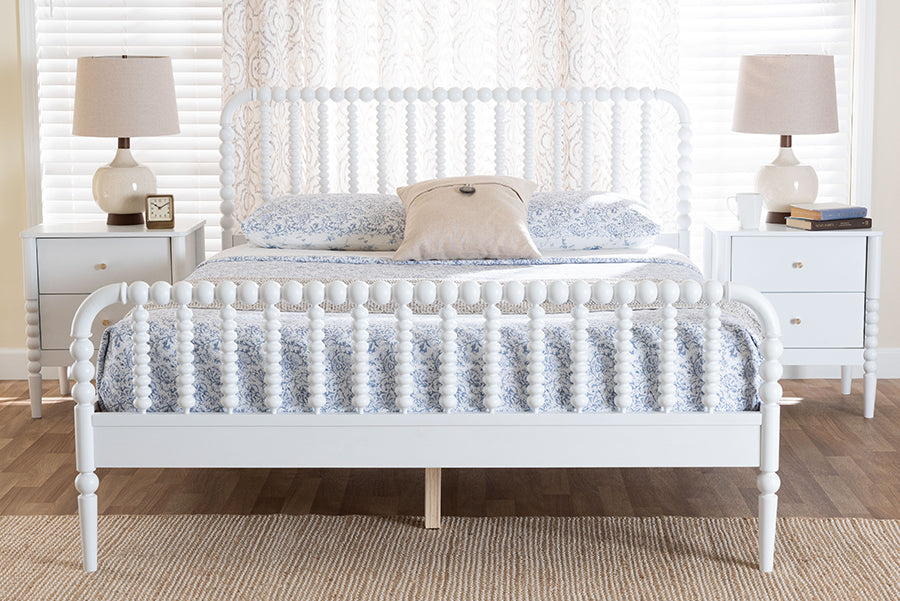 Baxton Studio Lucera Mid-Century White Queen Size 3-Piece Bobbin Bedroom Set