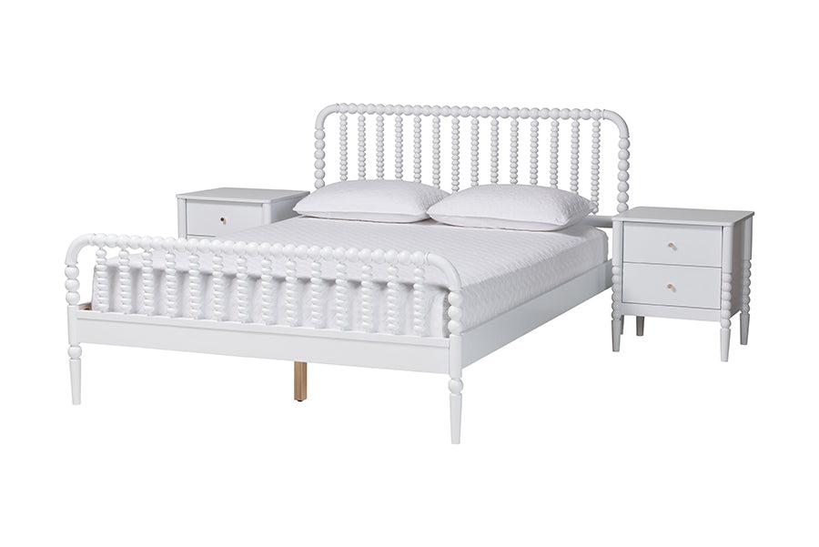 Baxton Studio Lucera Mid-Century White Full Size 3-Piece Bobbin Bedroom Set