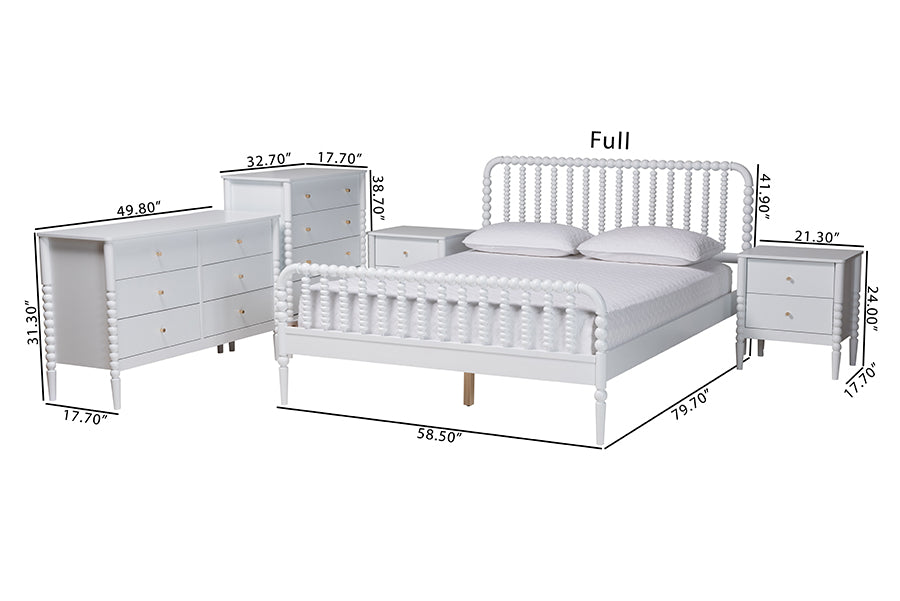 Baxton Studio Lucera Mid-Century White Full Size 5-Piece Bobbin Bedroom Set