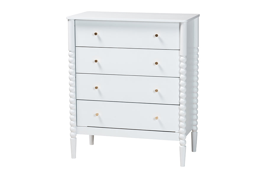 Baxton Studio Lucera Mid-Century White Full Size 5-Piece Bobbin Bedroom Set