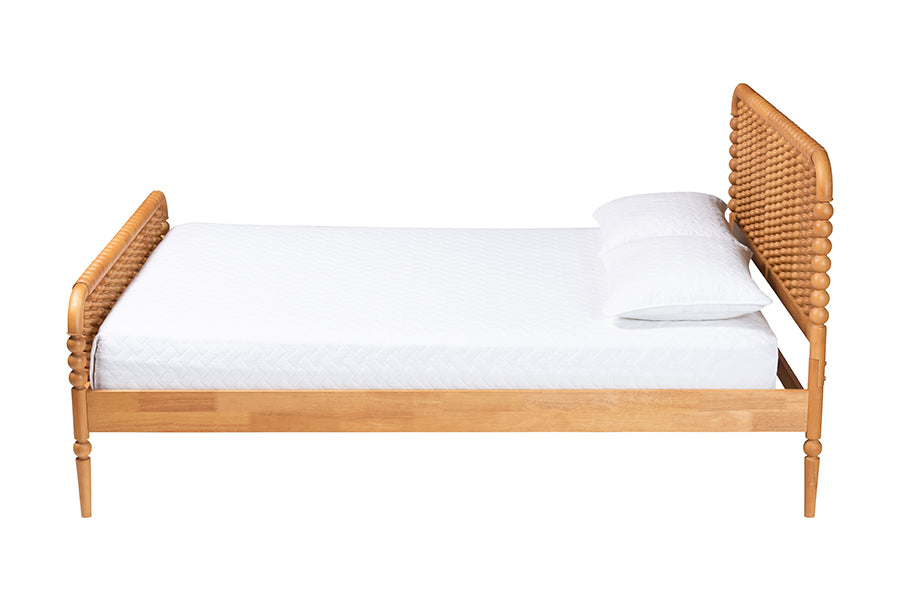 Baxton Studio Lucera Mid-Century Oak Brown Queen Size Bobbin Bed