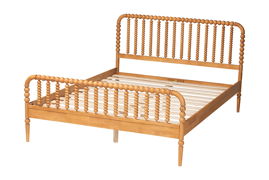 Baxton Studio Lucera Mid-Century Oak Brown Queen Size Bobbin Bed