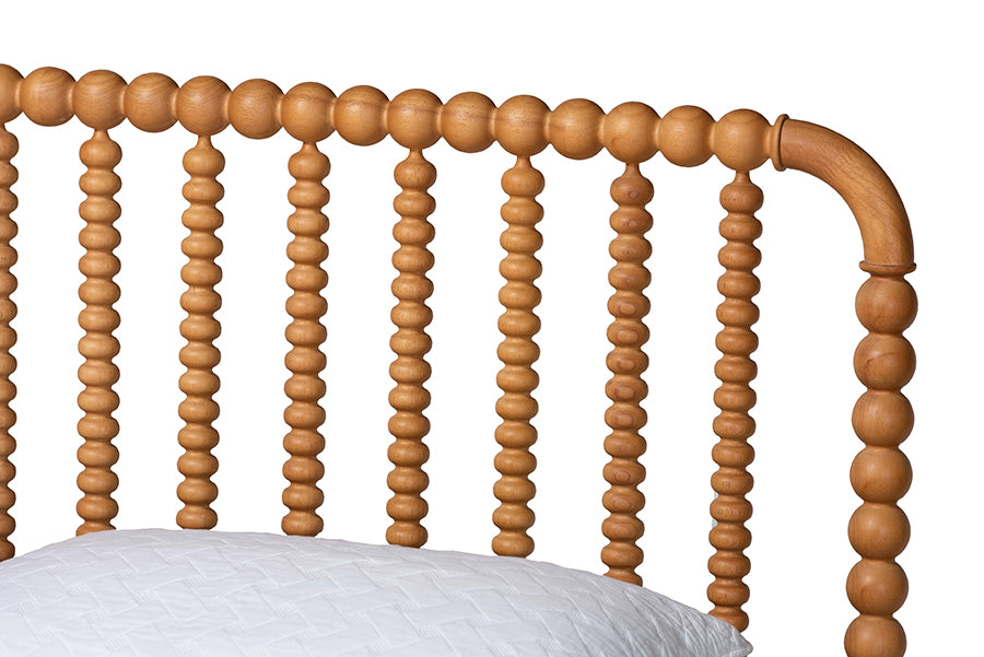 Baxton Studio Lucera Mid-Century Oak Brown Queen Size Bobbin Bed