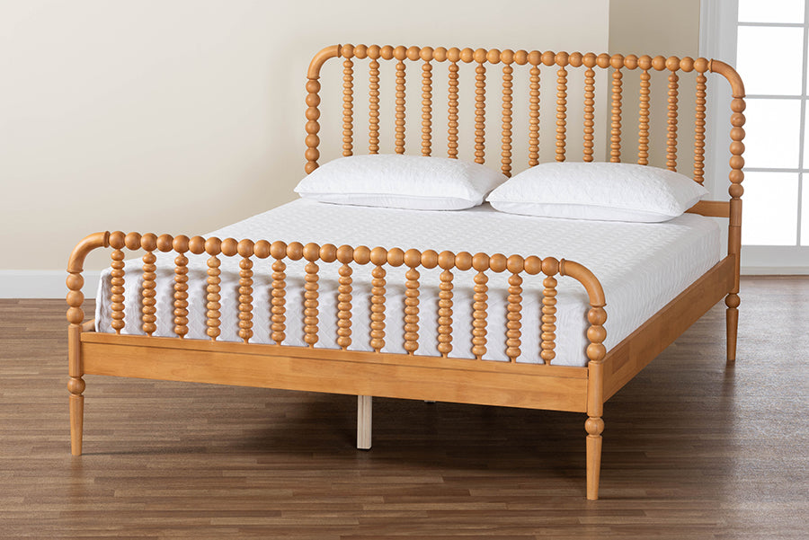 Baxton Studio Lucera Mid-Century Oak Brown Queen Size Bobbin Bed
