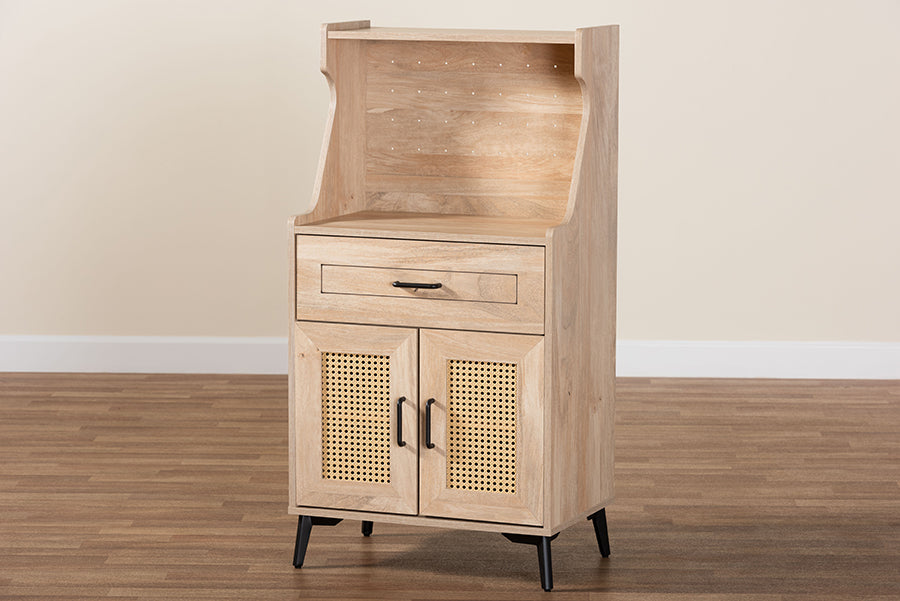 Baxton Studio Pavone Mid-Century Modern Oak Brown Wood Kitchen Cabinet