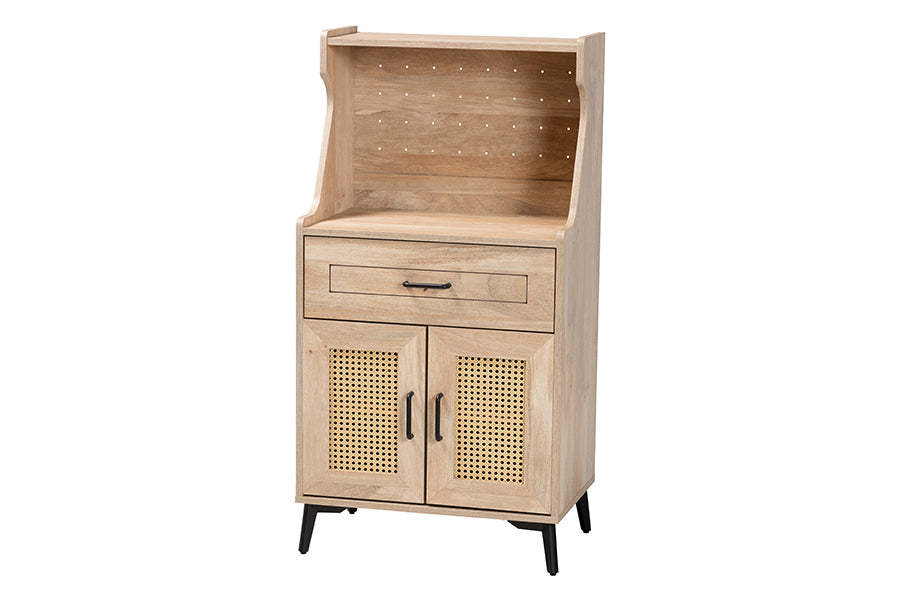 Baxton Studio Pavone Mid-Century Modern Oak Brown Wood Kitchen Cabinet