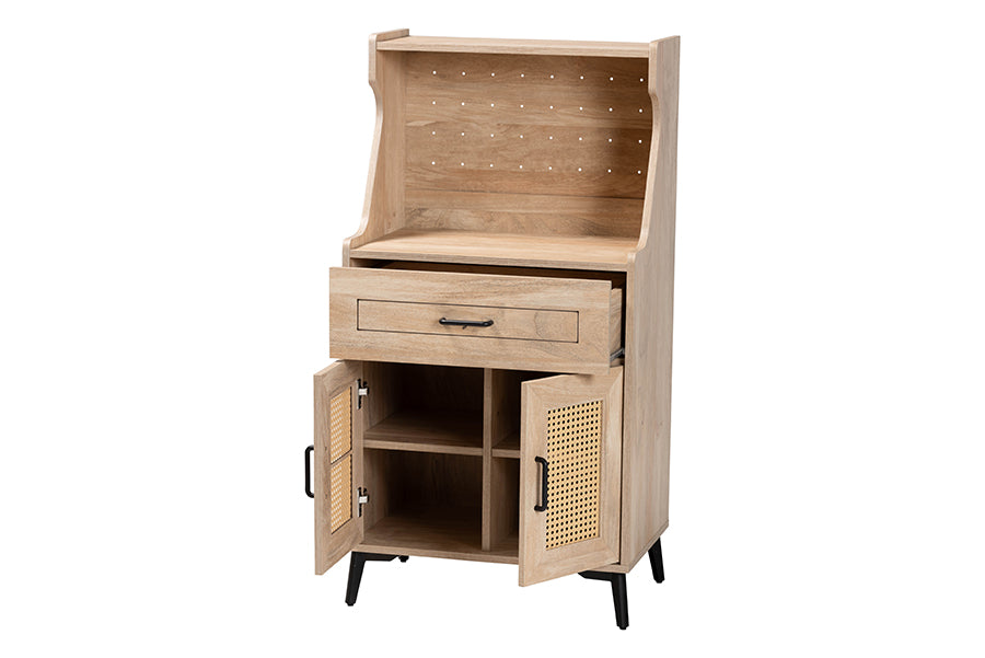 Baxton Studio Pavone Mid-Century Modern Oak Brown Wood Kitchen Cabinet