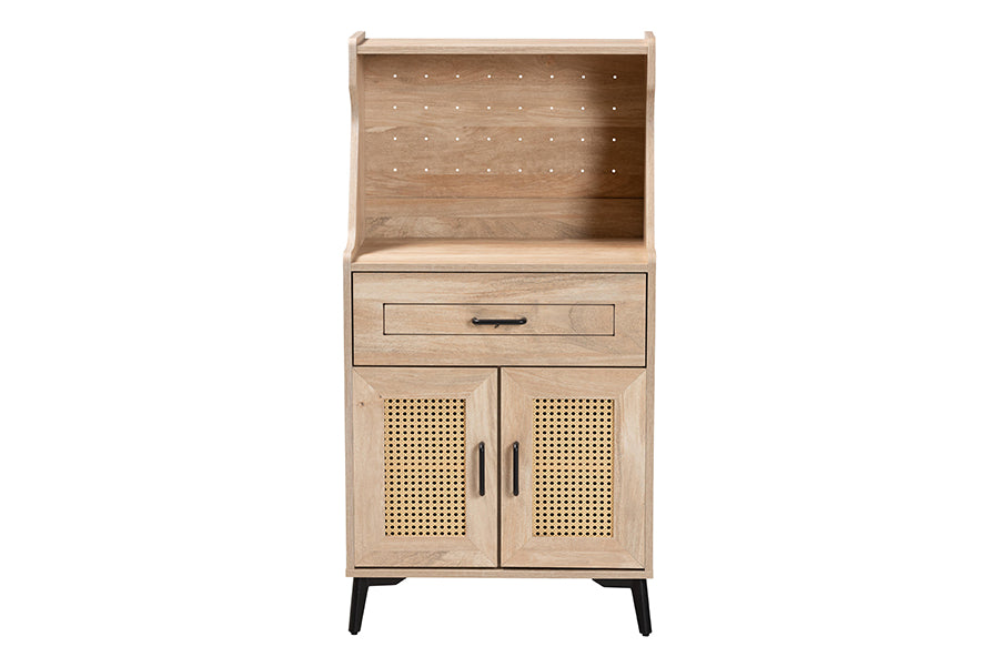 Baxton Studio Pavone Mid-Century Modern Oak Brown Wood Kitchen Cabinet