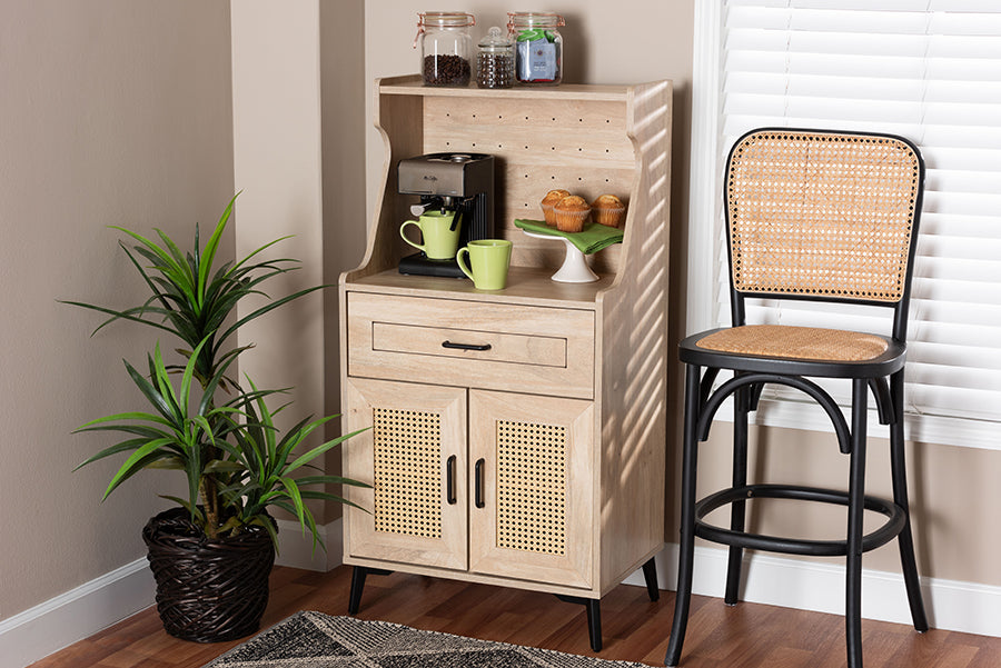 Baxton Studio Pavone Mid-Century Modern Oak Brown Wood Kitchen Cabinet