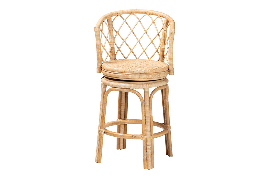 bali & pari Ayu Bohemian Light Honey Rattan Swivel Counter Stool