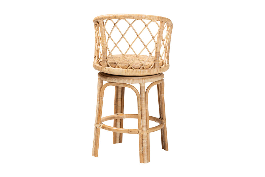 bali & pari Ayu Bohemian Light Honey Rattan Swivel Counter Stool