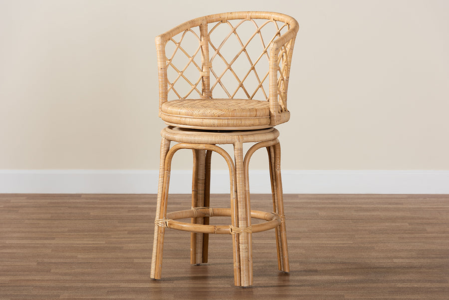 bali & pari Ayu Bohemian Light Honey Rattan Swivel Counter Stool