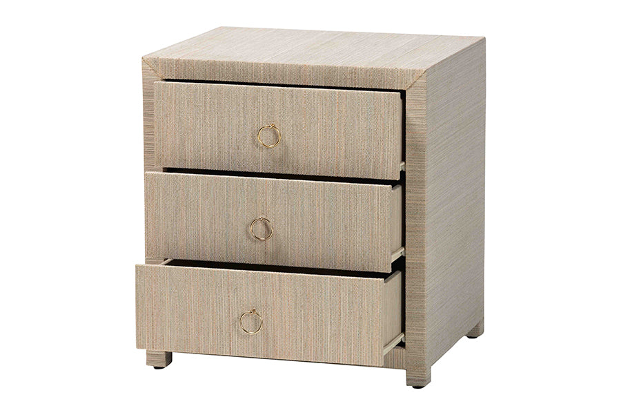 bali & pari Quinn Bohemian Woven Natural Grasscloth 3-Drawer Nightstand