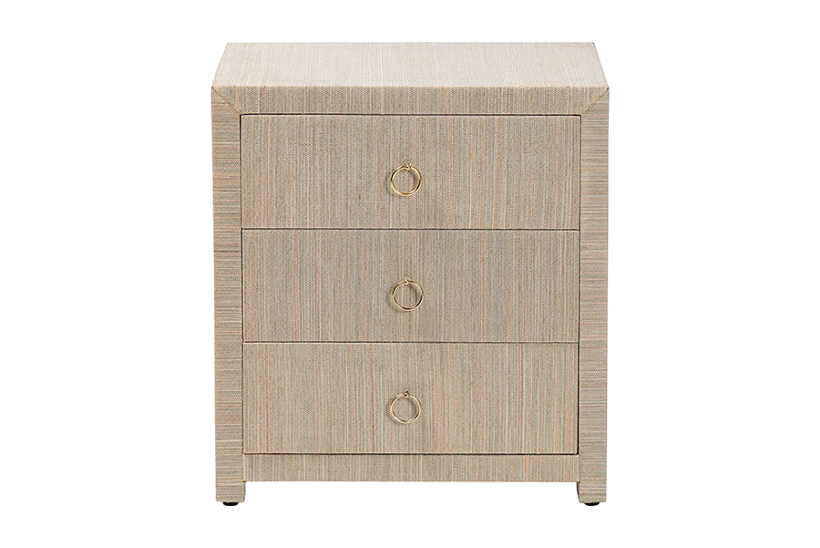 bali & pari Quinn Bohemian Woven Natural Grasscloth 3-Drawer Nightstand