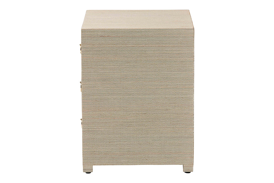 bali & pari Quinn Bohemian Woven Natural Grasscloth 3-Drawer Nightstand
