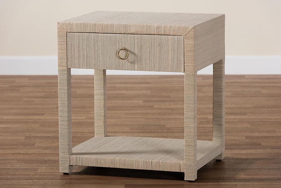 bali & pari Nata Bohemian Woven Natural Grasscloth 1-Drawer Nightstand