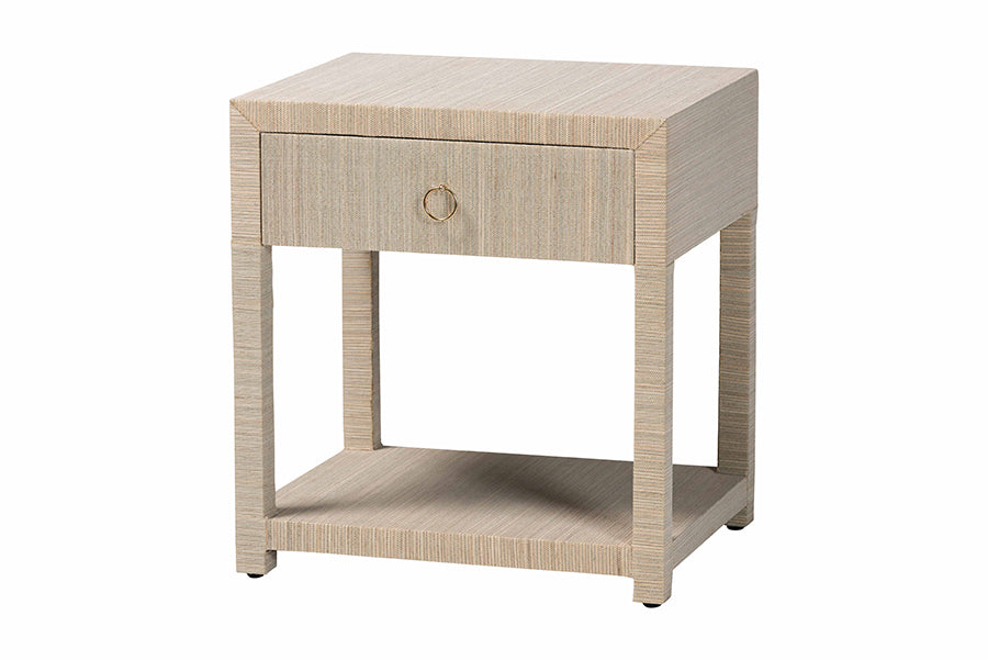 bali & pari Nata Bohemian Woven Natural Grasscloth 1-Drawer Nightstand
