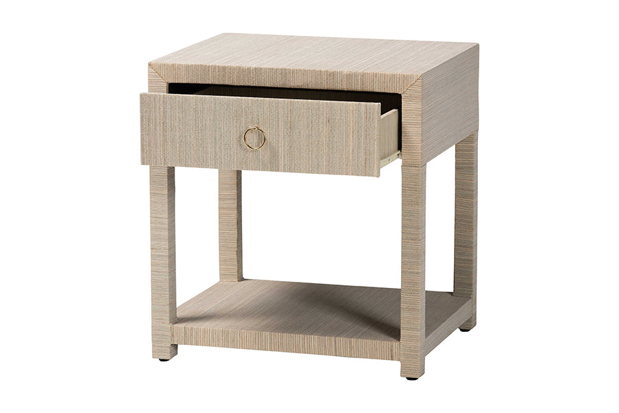 bali & pari Nata Bohemian Woven Natural Grasscloth 1-Drawer Nightstand