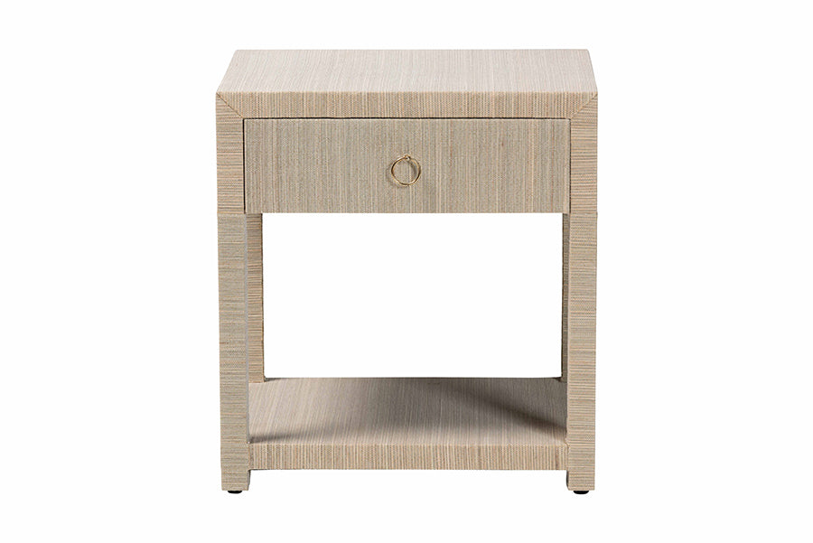 bali & pari Nata Bohemian Woven Natural Grasscloth 1-Drawer Nightstand