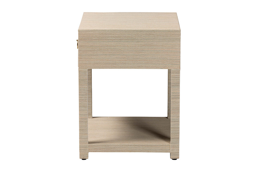 bali & pari Nata Bohemian Woven Natural Grasscloth 1-Drawer Nightstand