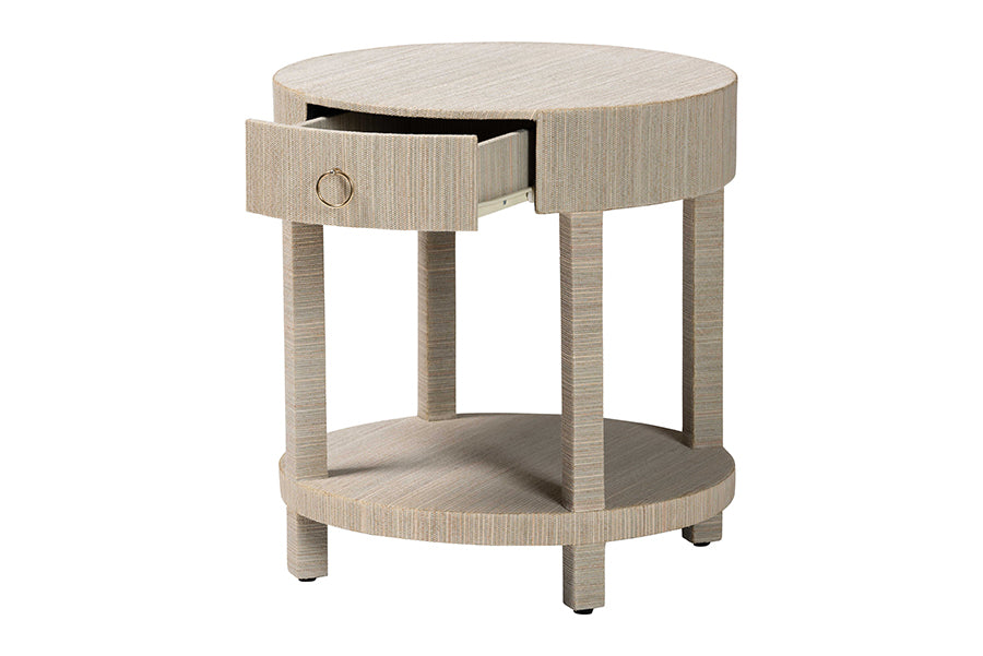 bali & pari Sadia Bohemian Woven Natural Grasscloth 1-Drawer Nightstand