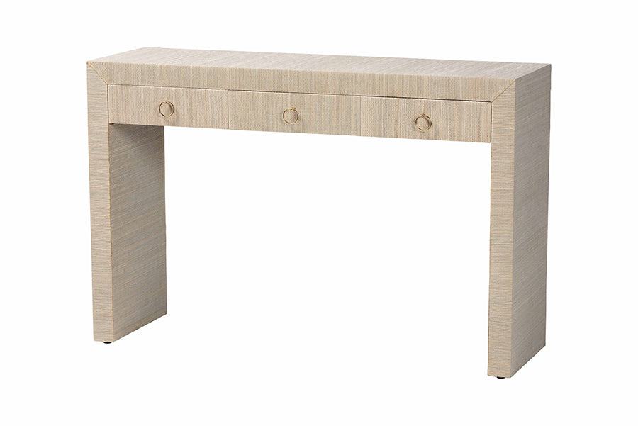 bali & pari Cielo Bohemian Woven Natural Grasscloth 3-Drawer Console Table