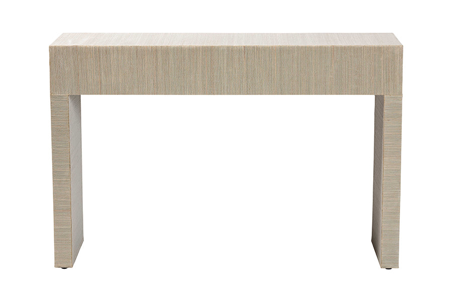 bali & pari Cielo Bohemian Woven Natural Grasscloth 3-Drawer Console Table