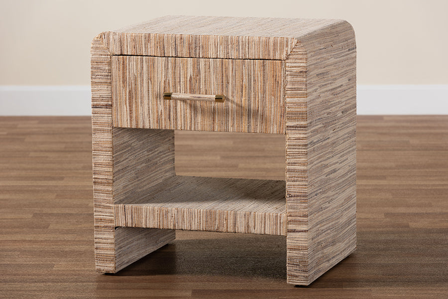 bali & pari Callan Bohemian Woven Natural Grasscloth 1-Drawer Nightstand