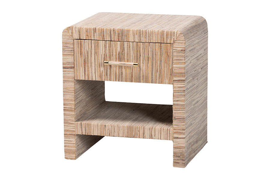 bali & pari Callan Bohemian Woven Natural Grasscloth 1-Drawer Nightstand